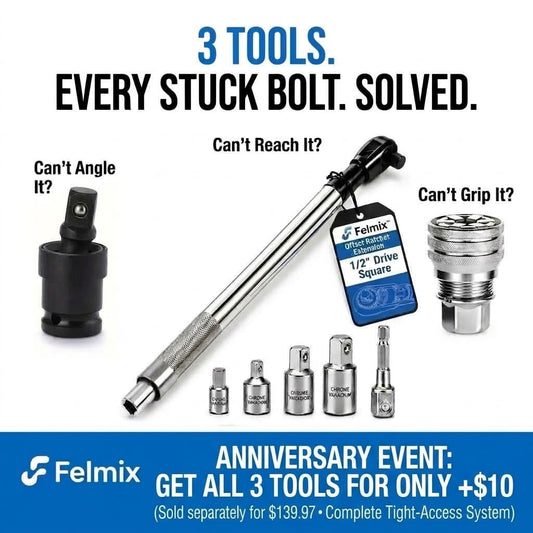 Felmix™ Offset Ratchet Extension — 3-Piece Pro Kit